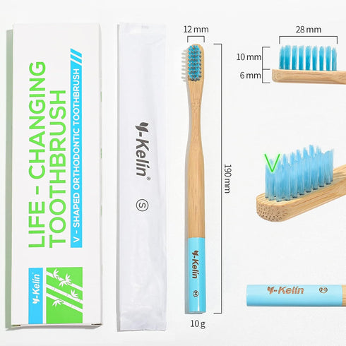 Y-Kelin Bamboo V-Shaped Orthodontic Toothbrush, Eco-Friendly Bamboo Toothbrush (3pcs) Soft Bristle (Pink Soft)