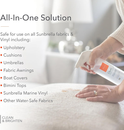 Sunbrella Clean Multi-Purpose Upholstery Cleaner, All-in-One Fabric Solution for Water-Safe Fabrics