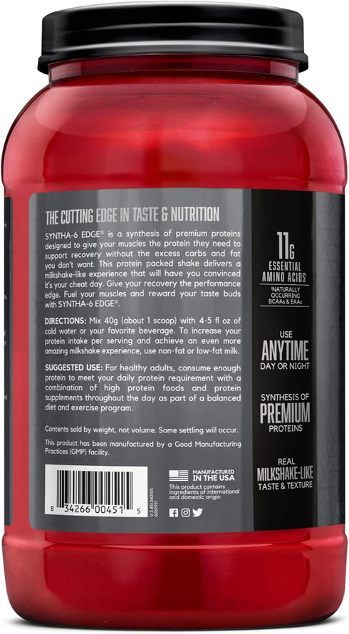 BSN SYNTHA-6 Edge Protein Powder - Hydrolyzed Whey, Low Sugar, 24g Protein, Cookies N Cream, 28 Servings