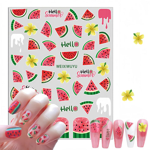 6 Sheets Fruit Nails Stickers, Summer Nails Art Stickers, 3D Self Adhesive Colorful Fruit Nail Decals for Women