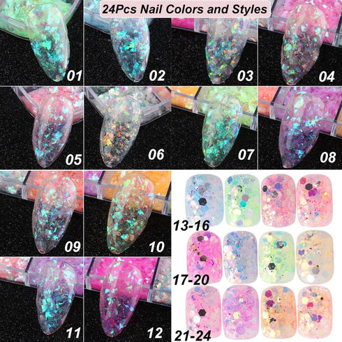 Holographic Nail Art Glitter, Iridescent Flakes and Mermaid Flake Sequins, 12 Grids for DIY Decoration