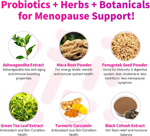 120 Billion CFU Probiotic for Women - Menopause Relief, 13-in-1 Probiotics & Herbs, Immune & Sleep Support - 60 Caps