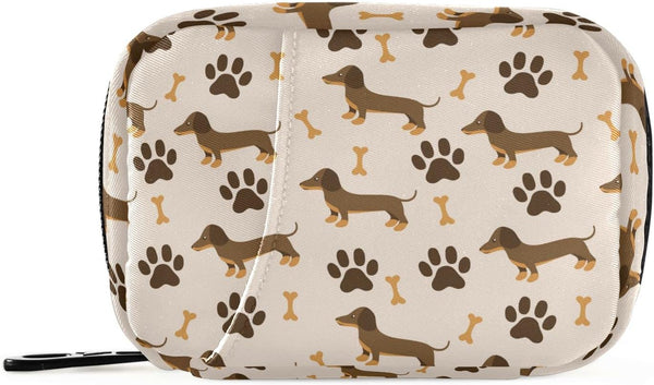 Ollabaky Dog Paw Dachshund Pill Case, Portable Weekly Travel Pill Box Bag Container