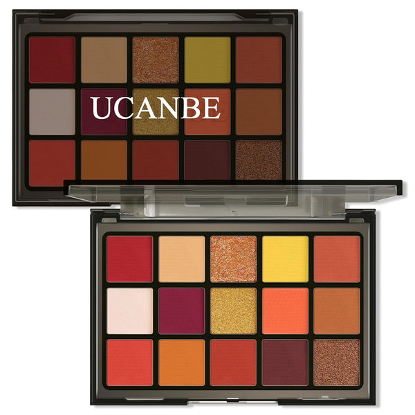 UCANBE Orange Eyeshadow Makeup Palette, 15 Colors Vibrant Shimmer Matte Glitter for Fall Cosplay