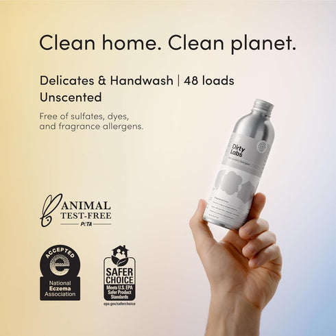 Dirty Labs Hand Wash and Delicates, Scent Free, 32 Loads, Bio Enzyme Liquid Detergent