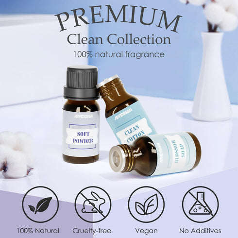 Clean Essential Oils Set - ARVIDSSON Premium Fragrance Oil for Clean Home, Soap Making - Clean Cotton, Fresh Linen