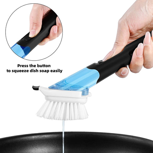 SUBEKYU Dish Brushes with Soap Dispenser, Kitchen Dish Scrubber Brushes with Handle, Dishwashing Cleaning Scrubbers for Dishes/Pans/Pots, Black, 2Pack by SUBEKYU