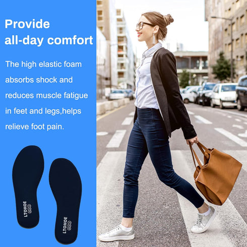 Memory Foam Insoles for Women, Replacement Shoe Inserts for Work Boots, Running, Hiking, Comfort Inner Soles, Navy US 8