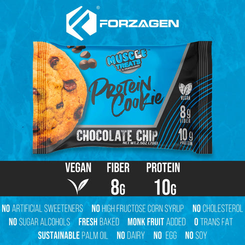 Forzagen Vegan Protein Cookies 12-Pack - Chocolate Chip Flavor, Low Carb Protein Treats, Healthy Snacks, 10g Protein