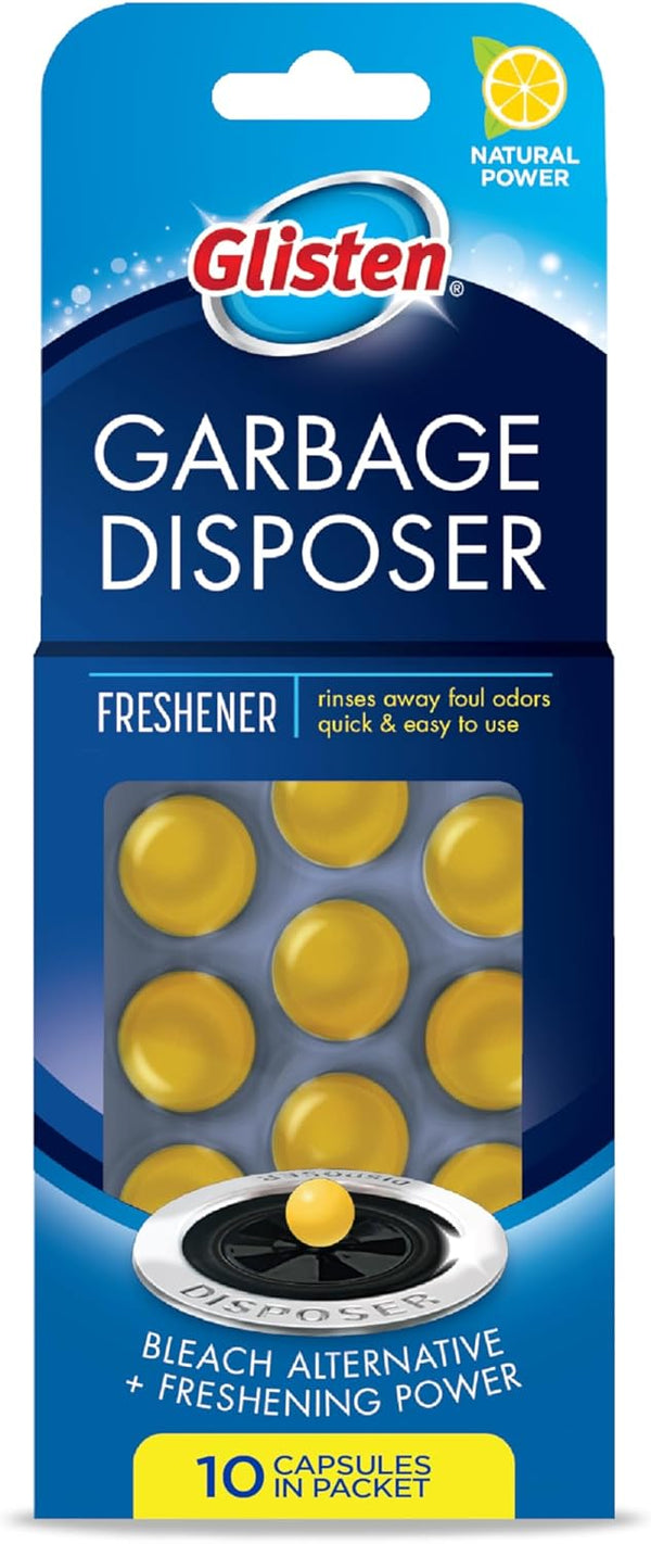 Glisten Garbage Disposer Freshener, Lemon Scent, Sink Disposal Odor Eliminator, 10 Capsules