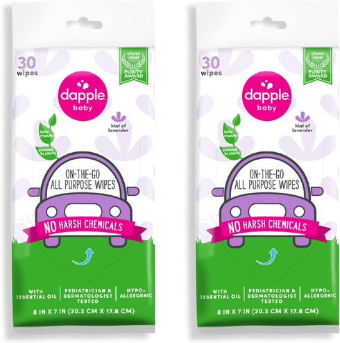dapple All Purpose Wipes Baby, 30 Count Pouch (Pack of 2) - Hypoallergenic & Plant Based Cleaning Wipes with Hint of