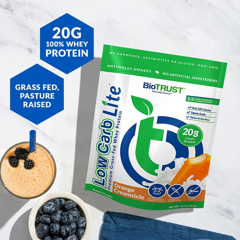 BioTrust Low Carb Lite, 20g Grass-Fed Whey Protein Isolate, 100 Calories, 14 Servings, Orange Cream Flavor