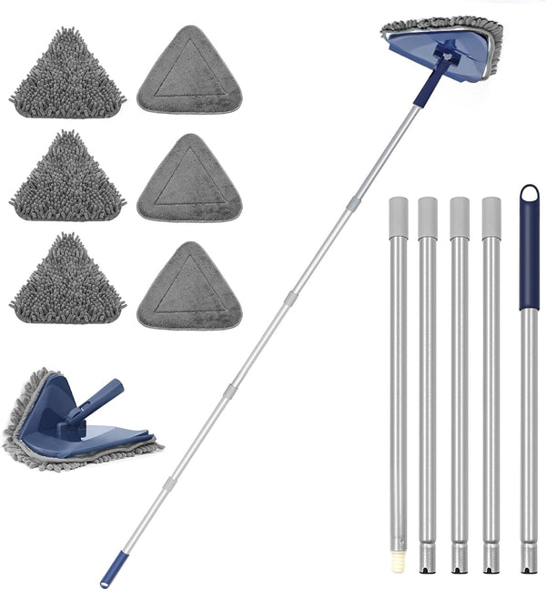 JEHONN Wall Cleaner Mop with Long Handle, 3-in-1 Ceiling Cleaning Tool with 6 Replacement Microfiber Pads