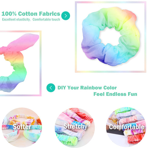 IVARYSS 20 Pieces White Scrunchies for Tie Dye, DIY Cotton Bow Scrunchies, Hair Accessories for Girls and Women