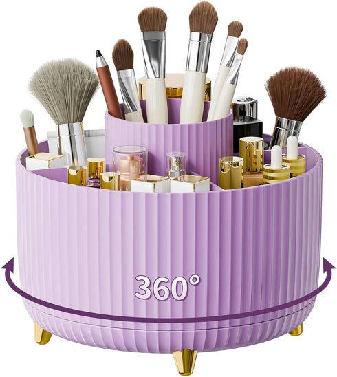 360 Rotate Makeup Brush Holder Organizer, Makeup Organizers for Vanity, Desktop, Bathroom (Purple)
