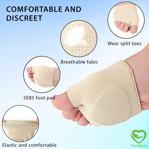 Metatarsal Sleeve with Gel Pads - 4 Pieces for Ball of Foot Pain Relief, Soft Gel Inside for Women (Size 4-7.5)
