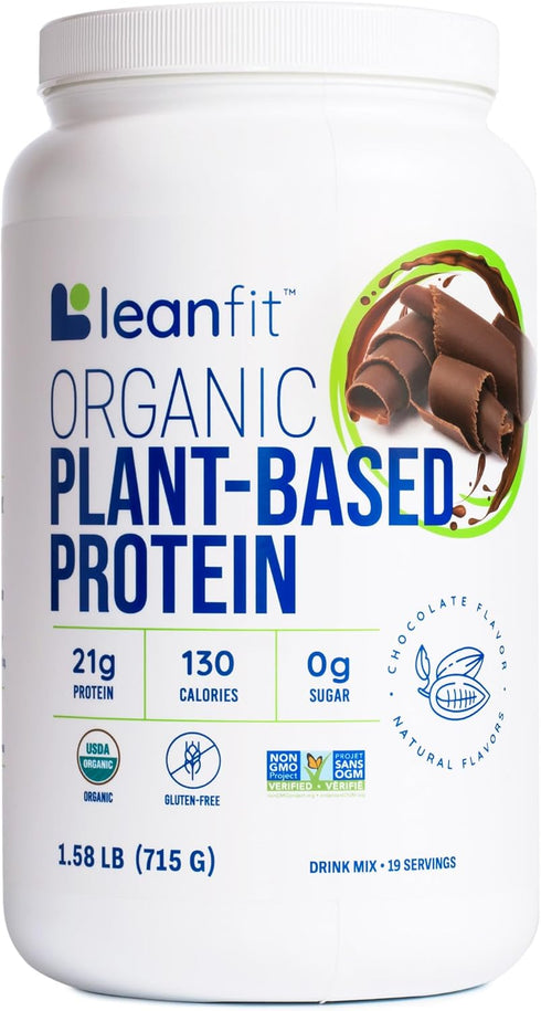 LeanFit Organic Plant-Based Protein Powder, Natural Chocolate Flavor, Vegan, 21g Protein, 18 Servings