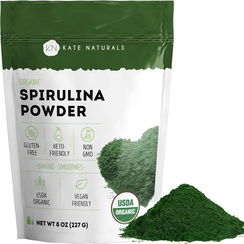 Kate Naturals Organic Spirulina Powder for Immune Support and Antioxidants, Nutrient Dense Superfood Supplement (8 oz)