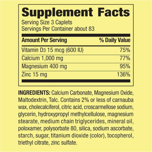Calcium Magnesium Zinc with Vitamin D3, 600 mg Calcium Supplement, Calcium Magnesium Supplement + STS Sticker
