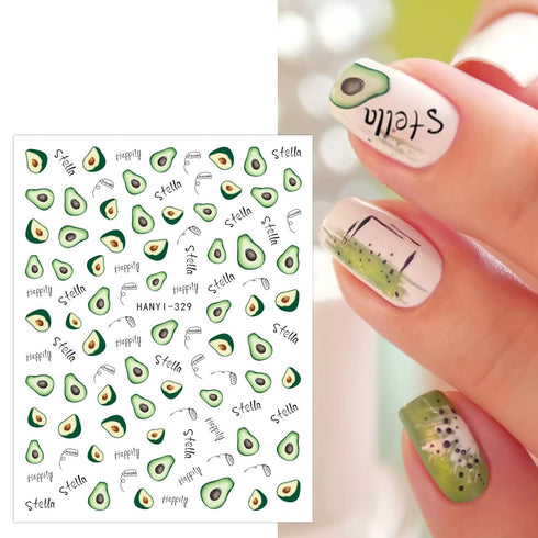 JMEOWIO 12 Sheets Fruit Nail Art Stickers Decals Self-Adhesive Strawberry Watermelon Lemon Nail Supplies