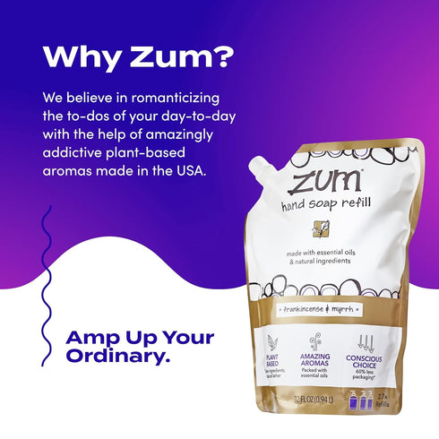 Zum Indigo Wild Hand Soap - 32 oz Refill - Natural Liquid Hand Soap - Frankincense & Myrrh Scent