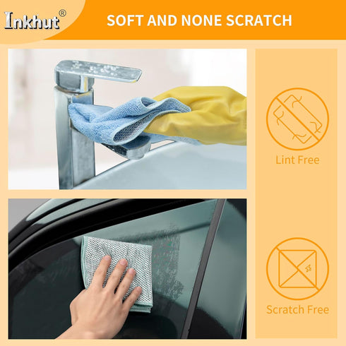 2 in 1 Microfiber Cleaning Cloth Kitchen Towels, Non Scratch Wire Dishcloth Cleaning Rags for Washing Dishes, Multipurpose Microfiber Towels for Cars, Kitchen, Wall and Window Cleaner by Inkhut