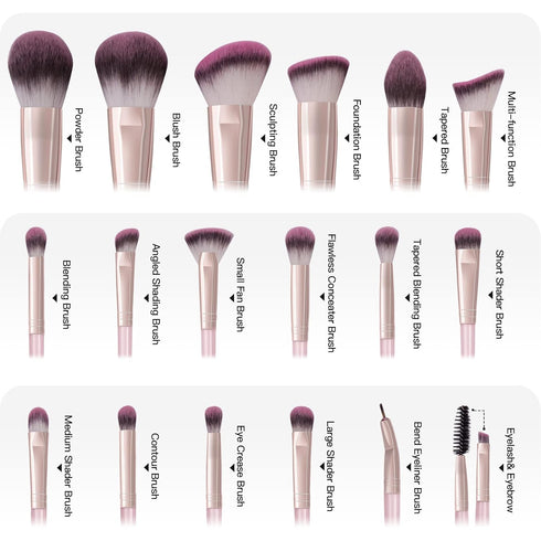 Makeup Brushes with Case, MAANGE 18 Pcs Professional Makeup Brush Set Premium Synthetic Face Kabuki Brush Kit Foundation Blush Powder Eyeshadow Brushes Set Christmas Gift (Pinkgold)
