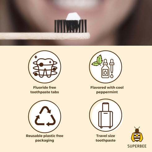 SuperBee Dentos Toothpaste Tablets - 150 Fluoride Free & Eco Friendly Chewable Toothpaste Tabs, Spearmint
