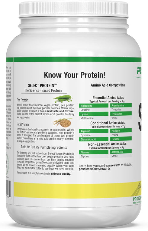 PEScience Select Vegan Plant Based Protein Powder, Chocolate, 27 Servings, Pea Brown Rice Blend