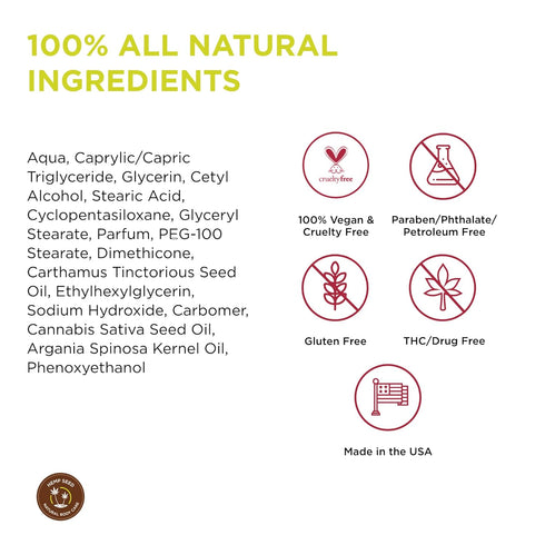 Hemp Seed Hand & Body Lotion - Light, Non-Greasy Formula with Argan Oil & Hemp Seed Oil - Vegan & Cruelty Free