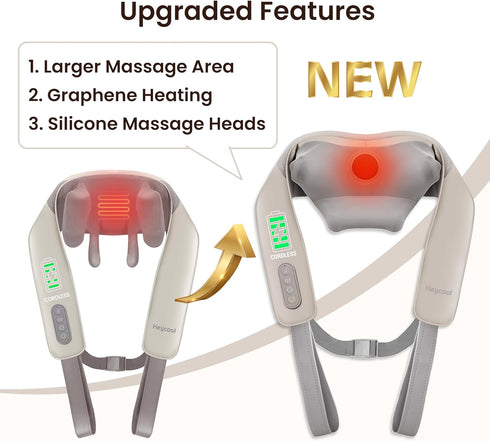 Upgraded Graphene Heating Neck and Shoulder Massager Pillow - Cordless Shiatsu Relief