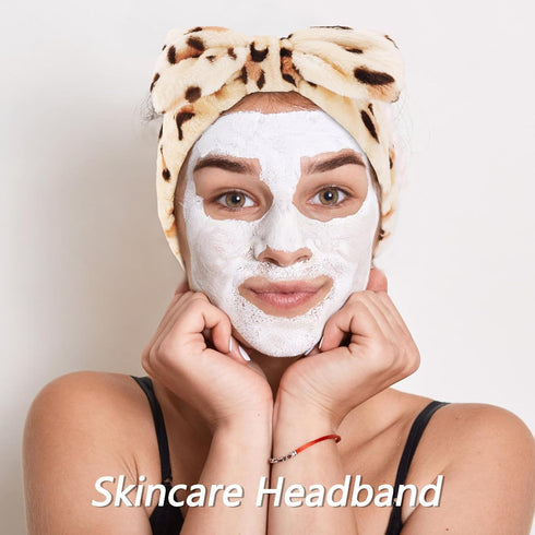 VELSCRUN 6 Pcs Brown Leopard Puffy Sponge Spa Headband Set - Hair Accessories for Washing Face and Makeup