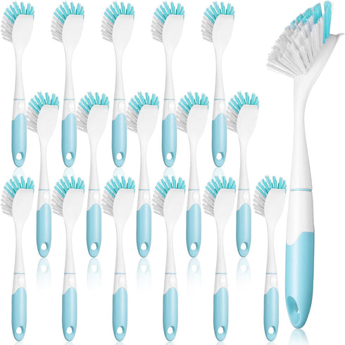 Lemecima 16 Pcs Light Blue Kitchen Scrub Dish Brush Set with Handle, 11.8