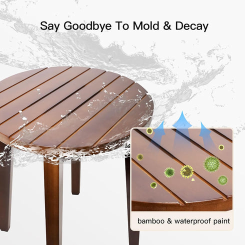 16 Inch Round Bamboo Waterproof Shower Bathroom Stool Chair, Duty Wooden Bath Corner Shaving Legs Bench Seat (Walnut