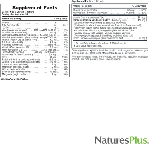 Natures Plus Power Teen for Her Chewable - 60 Vegetarian Tablets, Wild Berry, High Potency Multivitamin