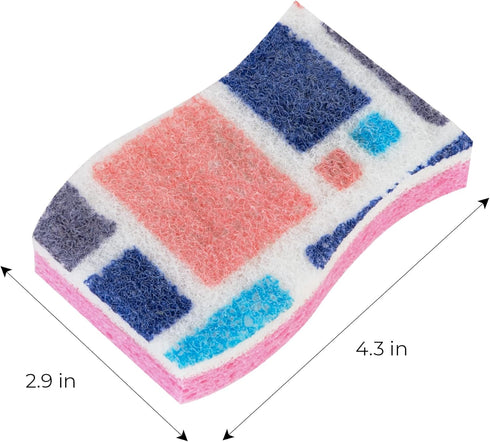 Smart Design Non-Scratch Cellulose Smart Scrub Sponge Set of 9, Ultra Absorbent, Ergonomic Shape, Cool Pattern