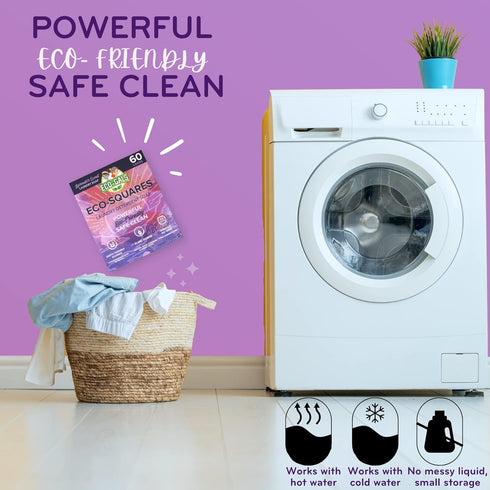 Eco-Squares Laundry Detergent Sheets, Lavender, Zero Waste Dry Soap Technology for Regular and HE Washers