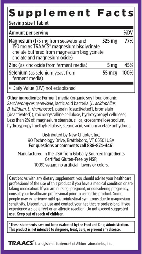 New Chapter Magnesium-Selenium-Zinc Supplement for Active Bodies, 325 mg Magnesium in One-Daily Tablet, 30 Count