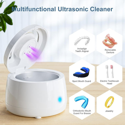 Ultrasonic Retainer Cleaner, Portable Sonic Cleaning Appliance for Dentures, Jewelry Cleaning Machine for Home Travel