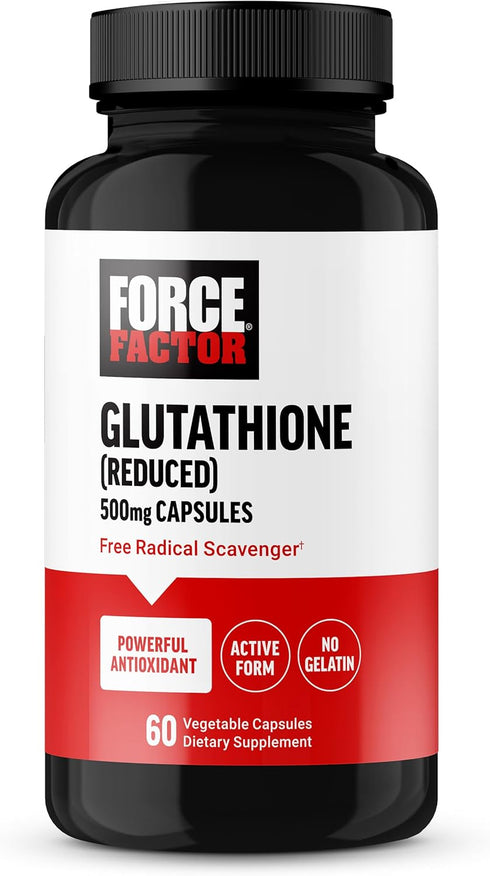 FORCE FACTOR Glutathione Supplement, 500mg Antioxidant with Reduced Glutathione, Vegan, Non-GMO, 60 Vegetable Capsules
