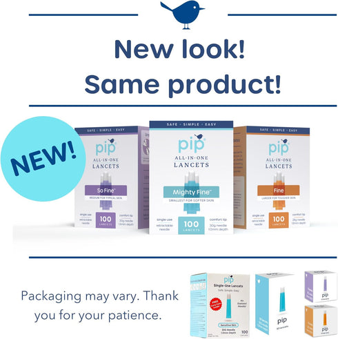 Pip Lancets, 30G x 1.0mm, 100 Count, Safety Lancets for Painless Blood Glucose Testing, Sterile, No Lancing Device