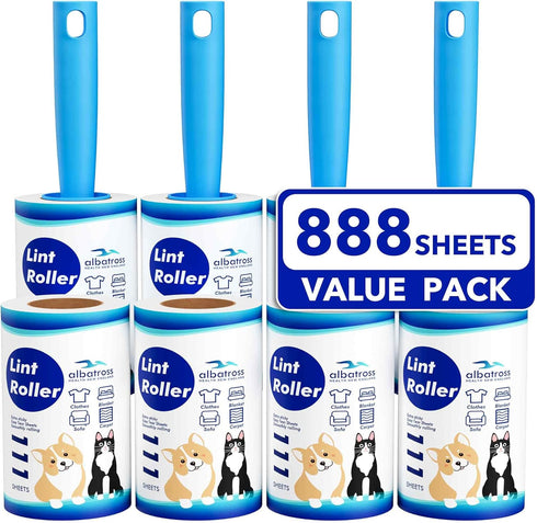 Lint Rollers for Pet Hair - Extra Sticky 888 Sheets Mega Value Set for Clothes, Furniture & Carpet Removal