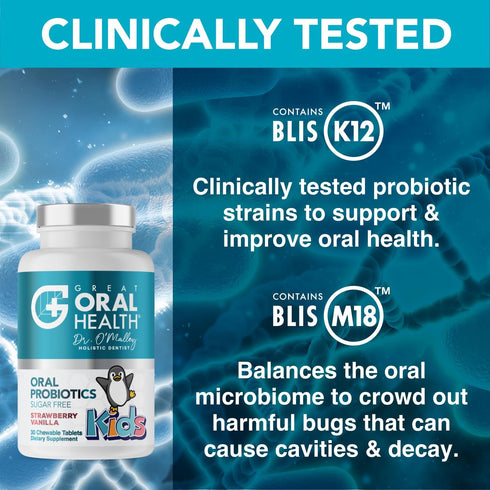 Children's Oral Probiotics, Cavity Prevention & Bad Breath Treatment Supplement w/BLIS K12, 30 Lozenge Strawberry
