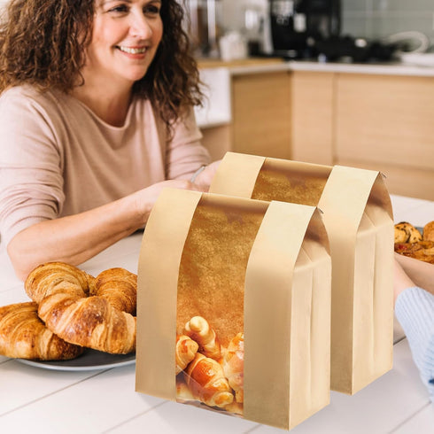 MOPKIUTR 180 Pack 14" 8.3" 3.5"Sourdough Packaging (180) 180 Pack Large Kraft Paper Bread Loaf Bag with Tin Tie Tab