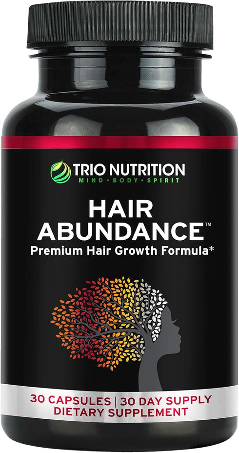 TRIO NUTRITION Biotin Hair Abundance | Hair Growth Vitamins 10000mcg | Collagen & Keratin Boosted | 30 Day Supply