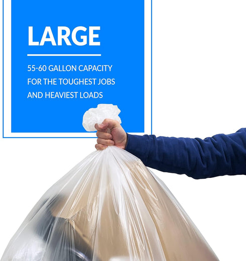 Reli. SuperValue Heavy Duty Trash Bags, 55-60 Gallon, Clear, 50 Count, Made in USA, Multi-Use Garbage Bags