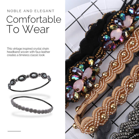 Teenitor Elastic Beaded Headbands, 5pcs Crystal Rhinestone for Women & Girls