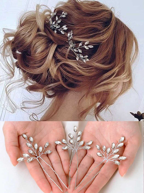 Heread Crystal Bride Wedding Hair Pins, Rhinestones Bridal Hair Accessories Head Piece for Women and Girls (Pack of 3)