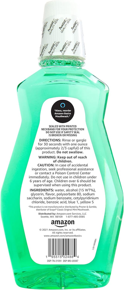 Amazon Basics Mint Mouthwash, Fresh Mint, 1 Liter, 33.8 Fl Oz (Pack of 1) (Previously Solimo)