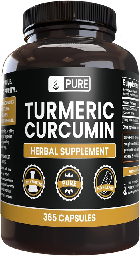 Pure Original Ingredients Turmeric Curcumin, 365 Capsules, No Fillers, Always Pure, Lab Verified